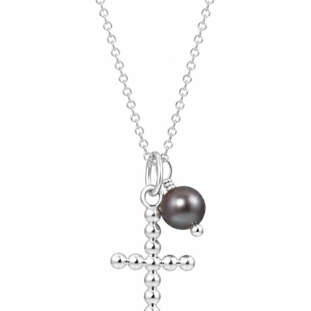 Dije Mujer Plata 925 Religioso Cruz Burbujas Perla Anamora por Tanya Moss