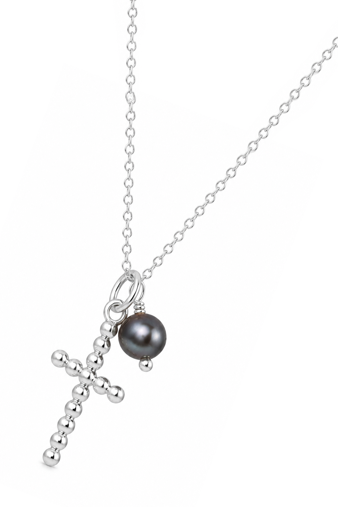 Dije Mujer Plata 925 Religioso Cruz Burbujas Perla Anamora por Tanya Moss