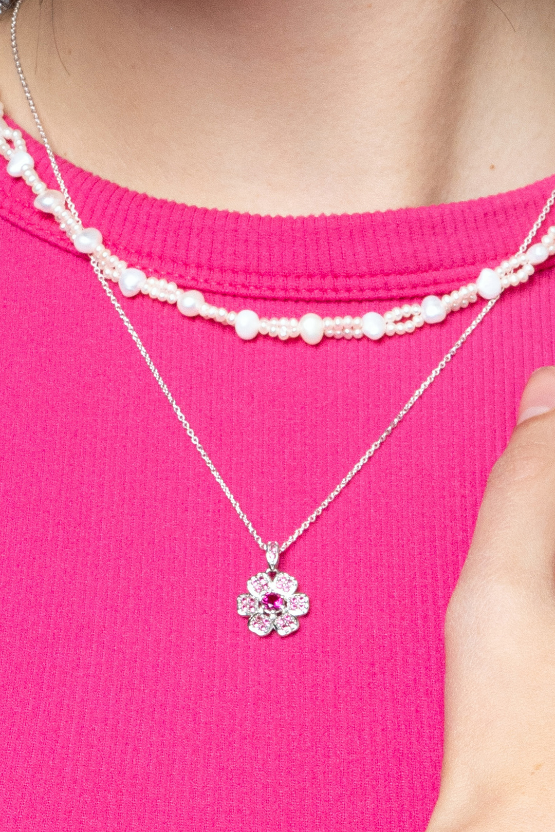 Dije Mujer Plata 925  Flor Rosa Cristales Anamora por Tanya Moss