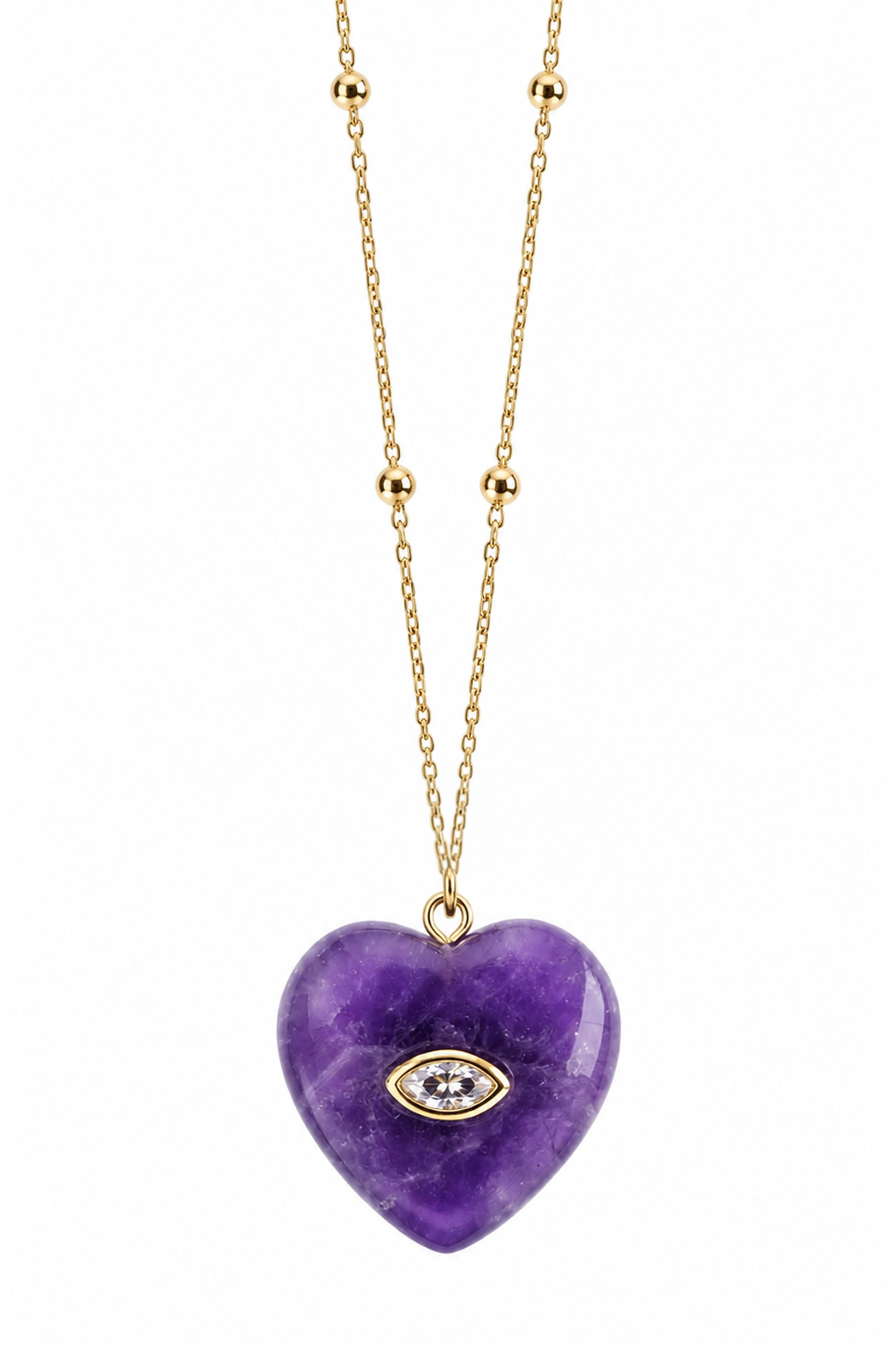 Dije Corazón Amatista Cadena De Acero Con Baño De Oro