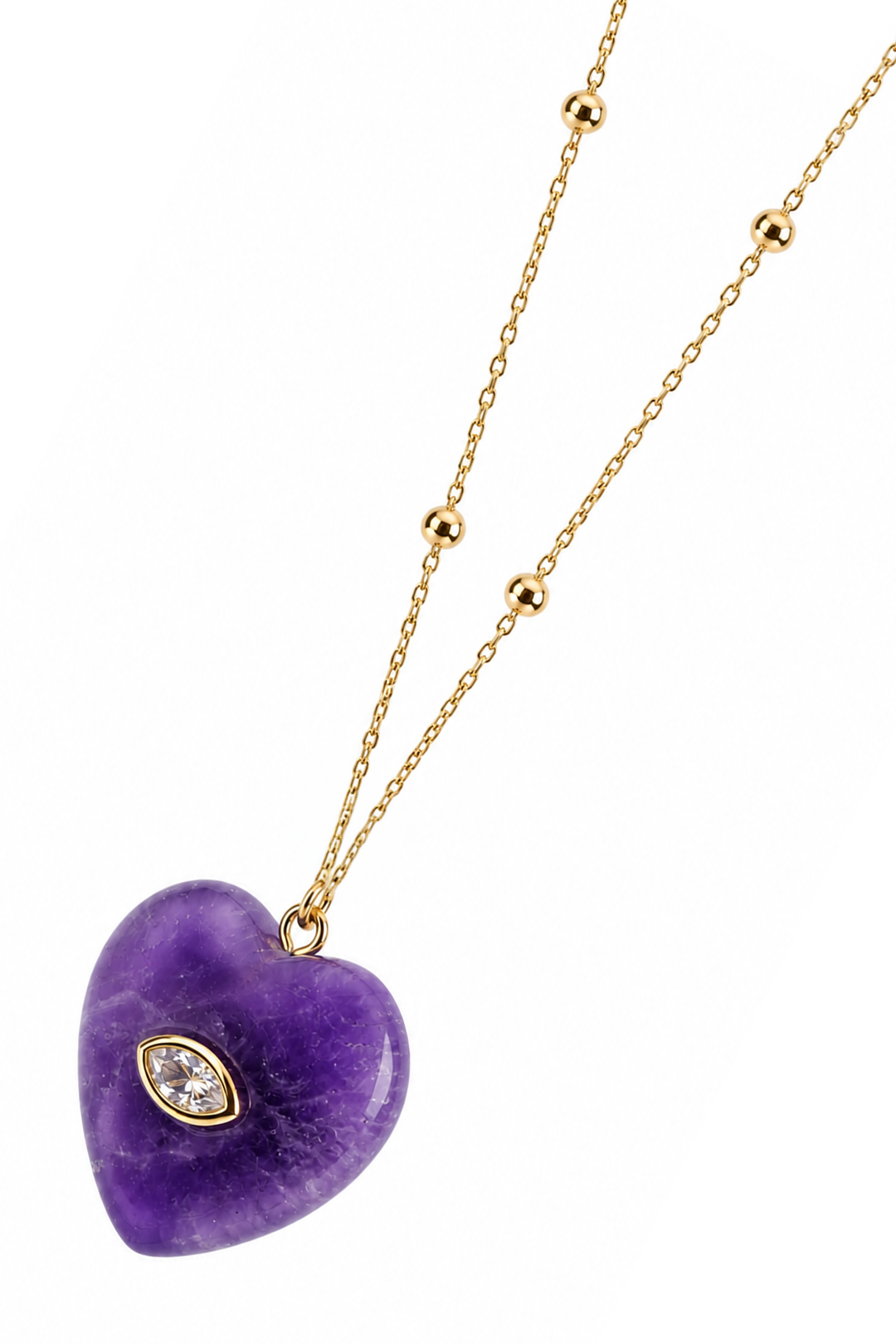 Dije Corazón Amatista Cadena De Acero Con Baño De Oro