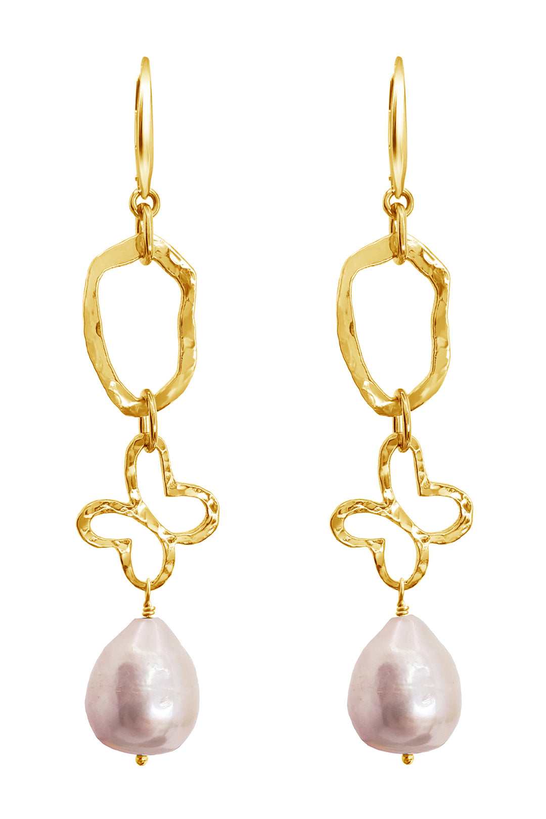 Aretes Plata 925 Liberty Eslabón Mariposa Perla Dorados