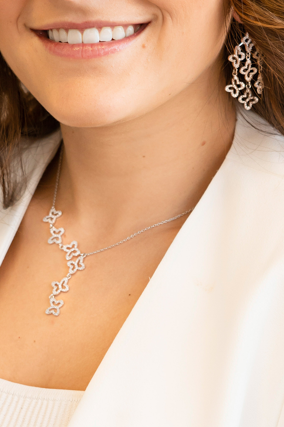 Collar Mujer Plata 925 Lucina Lariat 6 Mariposas Circonia - Tanya Moss