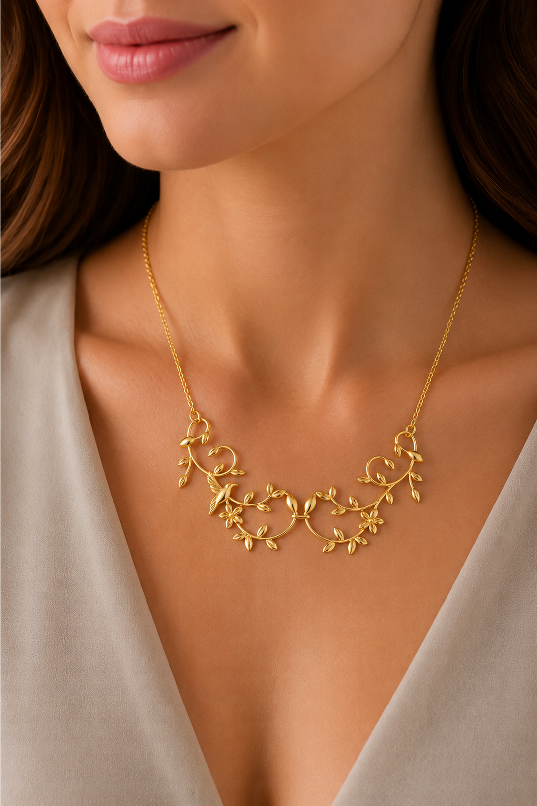 Collar Mujer Plata 925 Mensaje Amor Flor Hojas Colibri Grande Dorado