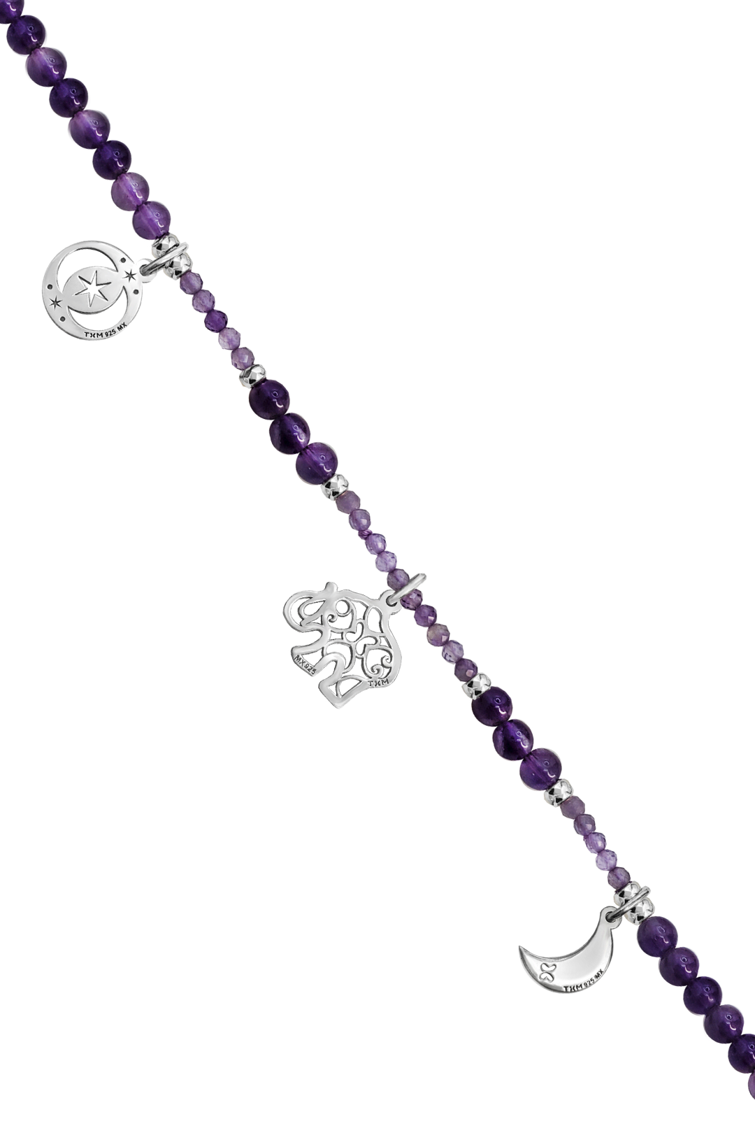 Collar Mujer Plata 925 Zen Charms Luna Elefante Astros Amatista