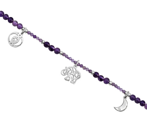 Collar Mujer Plata 925 Zen Charms Luna Elefante Astros Amatista
