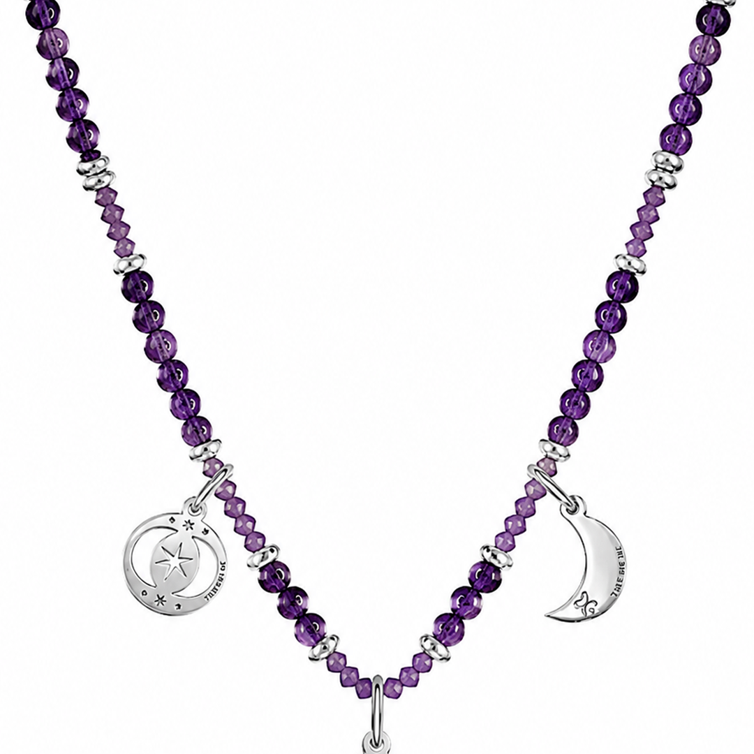 Collar Mujer Plata 925 Zen Charms Luna Elefante Astros Amatista