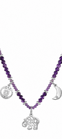 Collar Mujer Plata 925 Zen Charms Luna Elefante Astros Amatista
