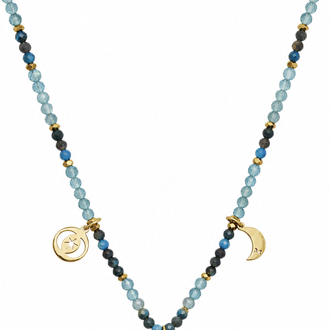 Collar Mujer Plata 925 Zen Charms Luna Elefante Astros Apatita Dorado