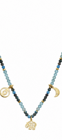 Collar Mujer Plata 925 Zen Charms Luna Elefante Astros Apatita Dorado