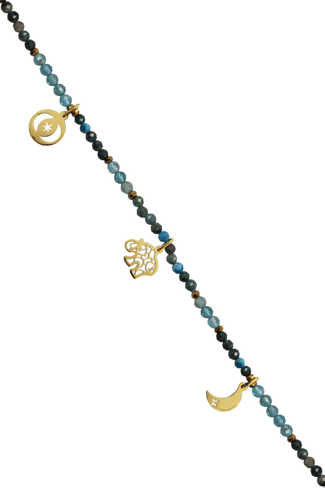 Collar Mujer Plata 925 Zen Charms Luna Elefante Astros Apatita Dorado