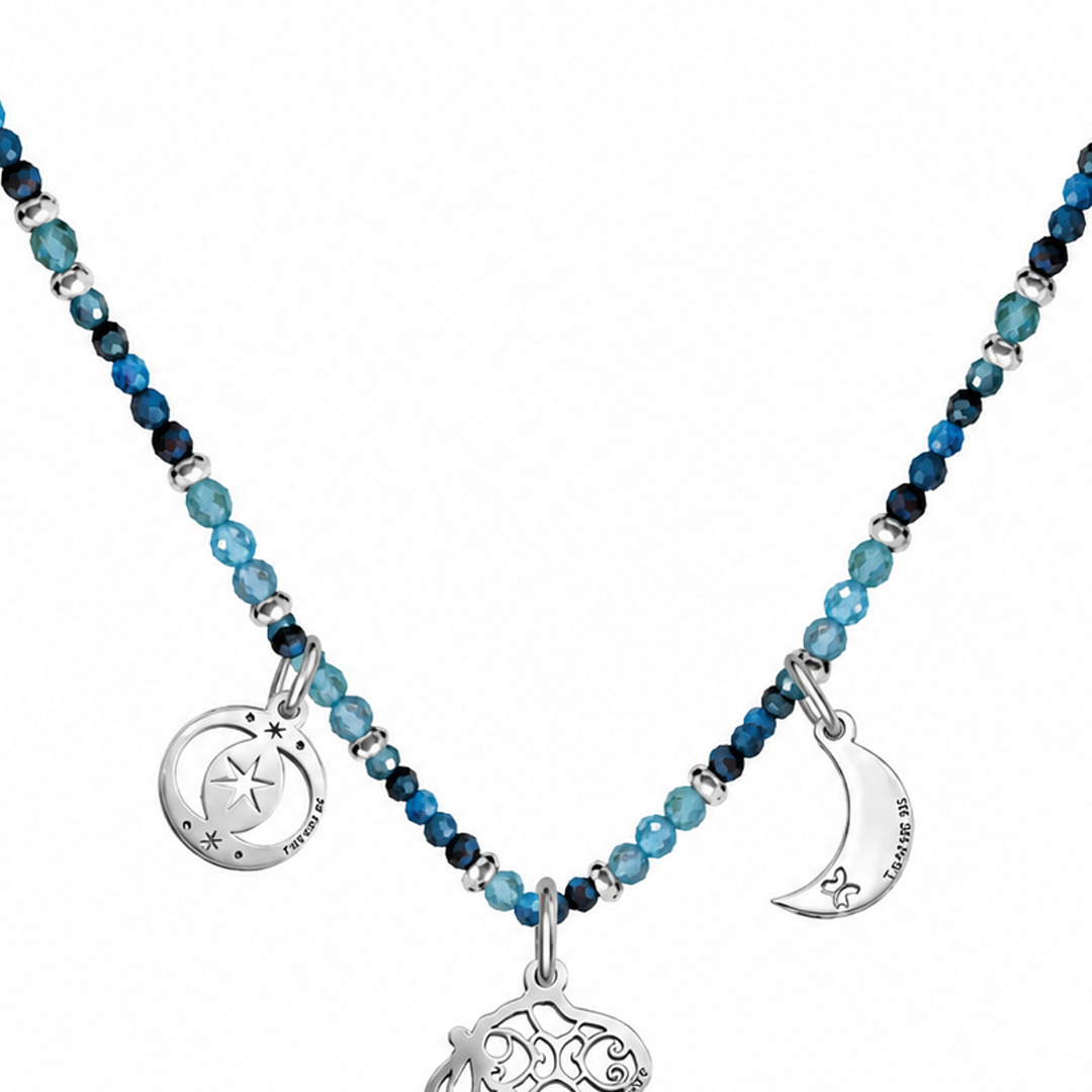 Collar Mujer Plata 925 Zen Charms Luna Elefante Astros Apatita