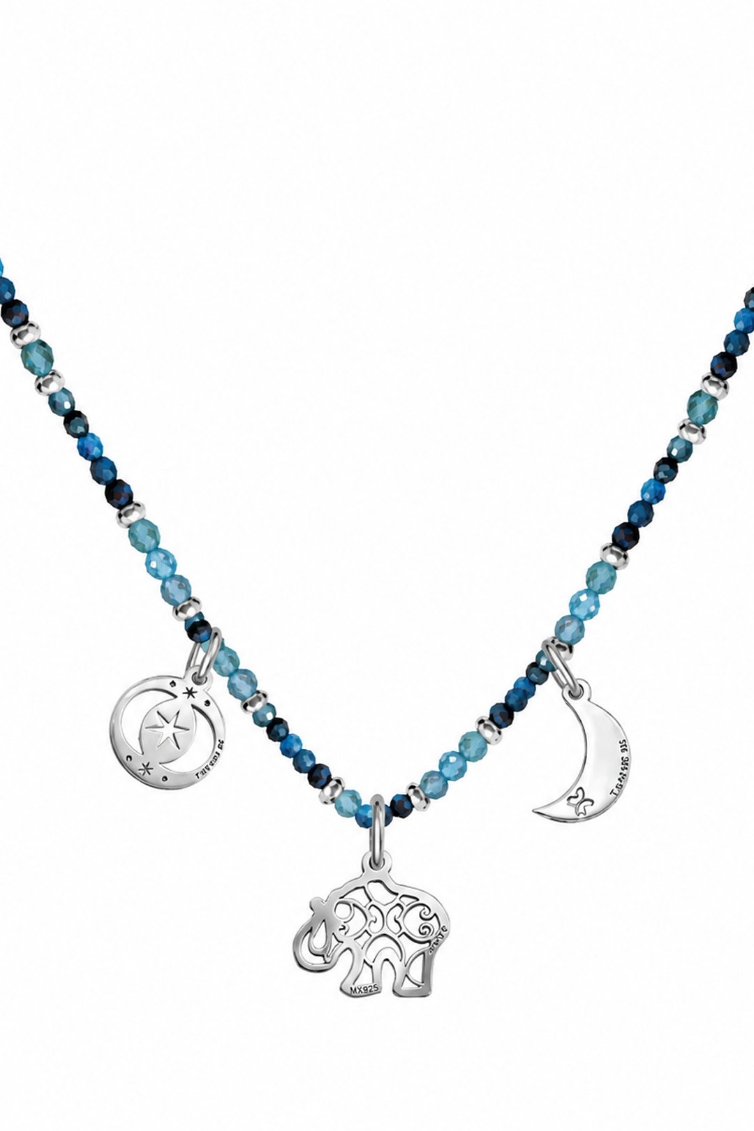 Collar Mujer Plata 925 Zen Charms Luna Elefante Astros Apatita