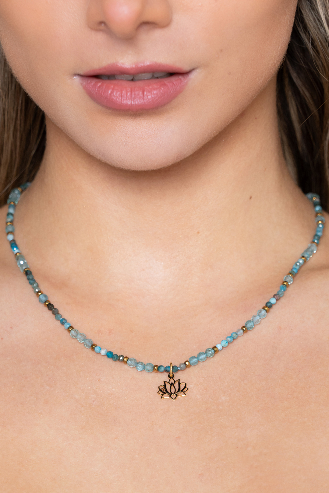 Collar Mujer Plata 925 Zen Loto Apatita Dorado - Tanya Moss
