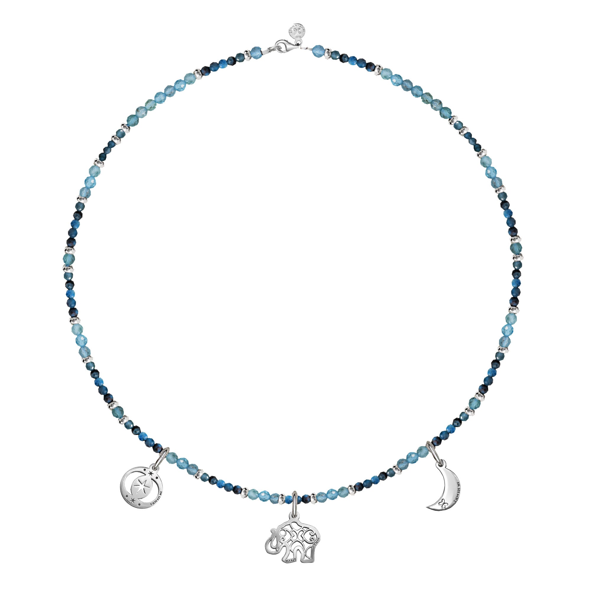 Collar Mujer Plata 925 Zen Charms Luna Elefante Astros Apatita - Tanya Moss