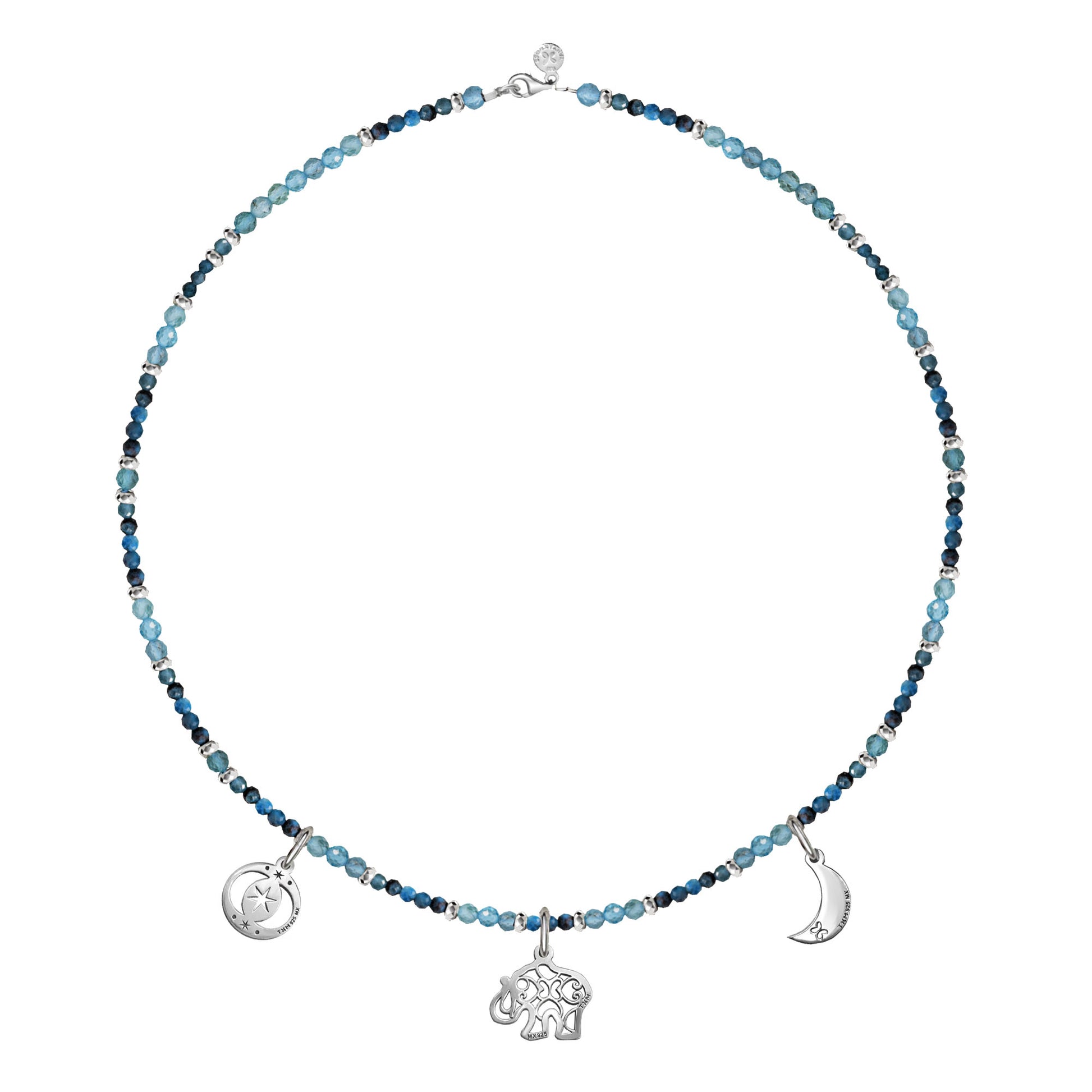 Collar Mujer Plata 925 Zen Charms Luna Elefante Astros Apatita - Tanya Moss