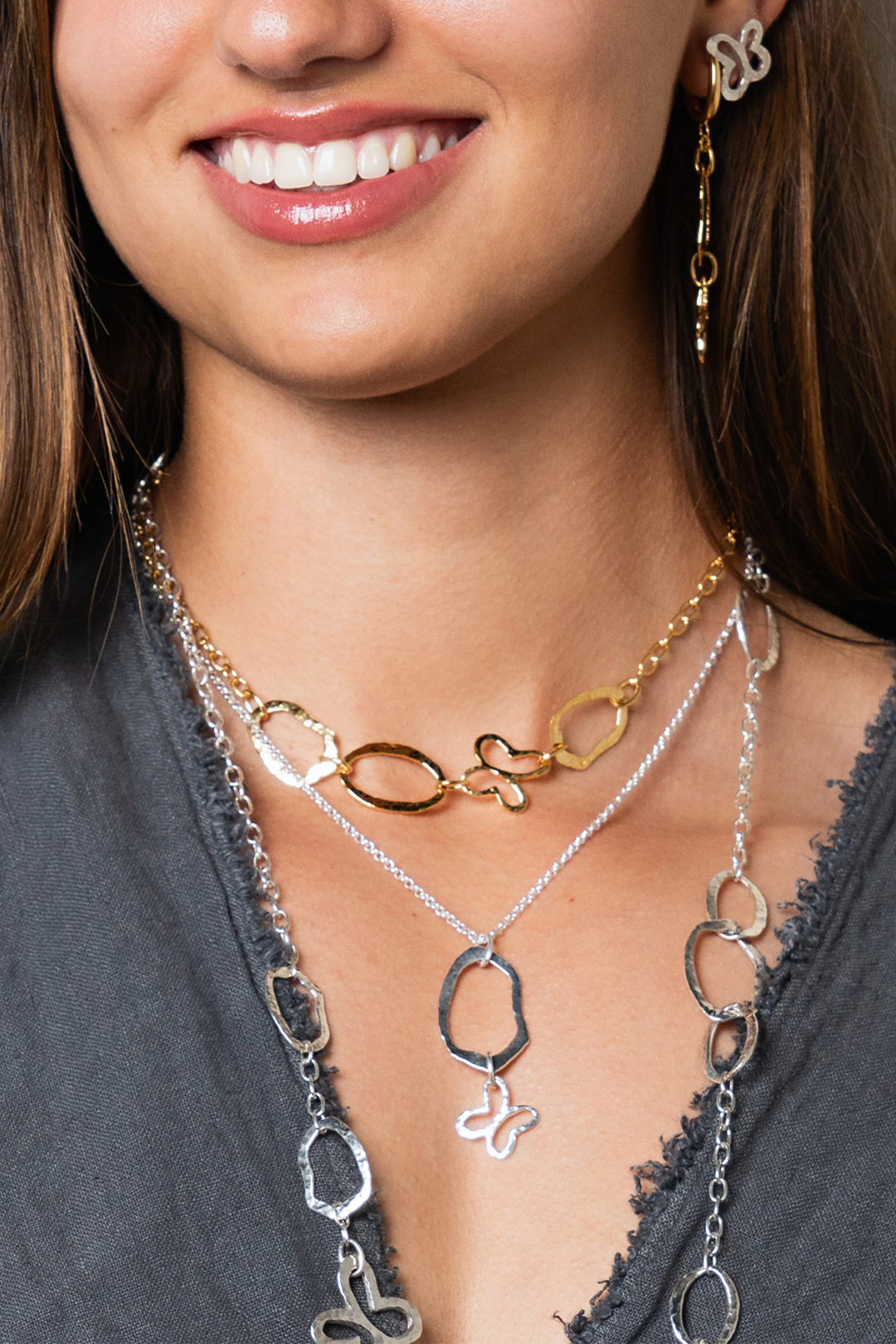 Collar Mujer Plata 925 Liberty Eslabones Mariposa Dorado - Tanya Moss