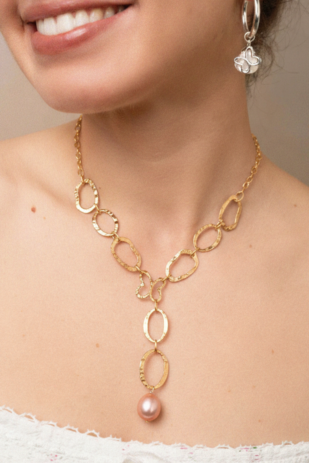 Collar Mujer Plata 925 Liberty Eslabones Mariposa Perla Dorado - Tanya Moss