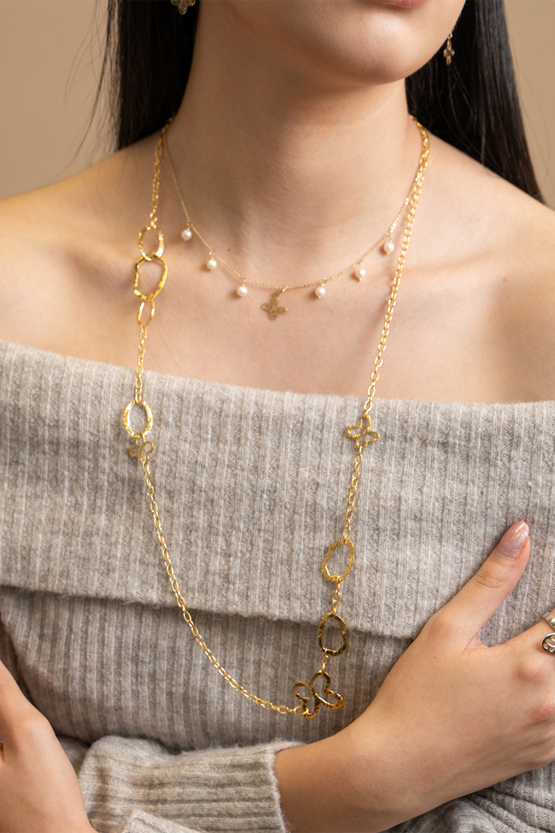 Collar Mujer Plata 925 Liberty Eslabones Mariposas XL Largo Dorado - Tanya Moss