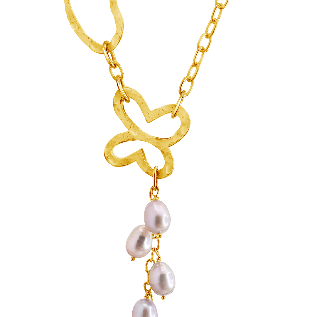 Collar Mujer Plata 925 Liberty Lariat Eslabones Mariposa Perlas Dorado - Tanya Moss