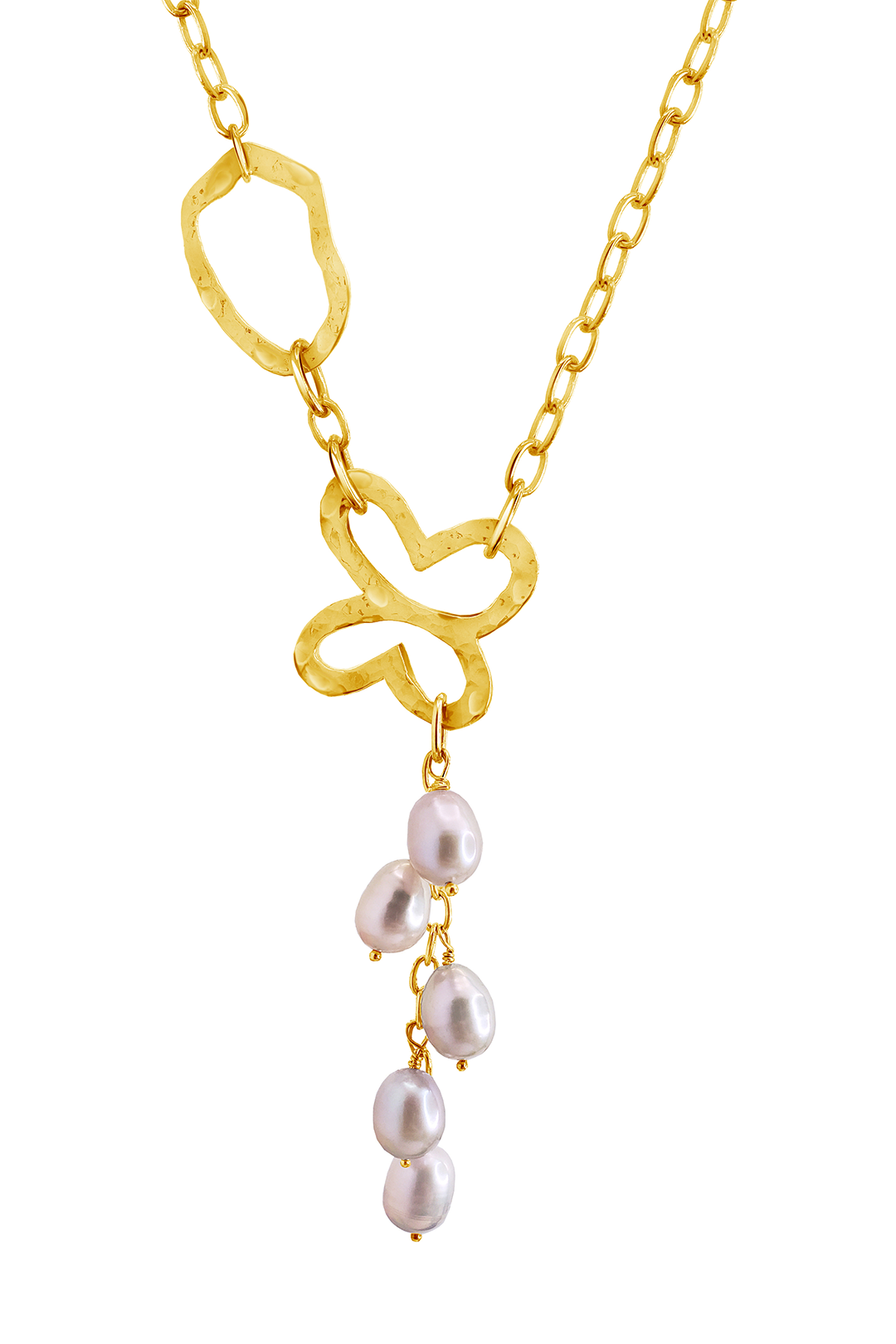 Collar Mujer Plata 925 Liberty Lariat Eslabones Mariposa Perlas Dorado - Tanya Moss