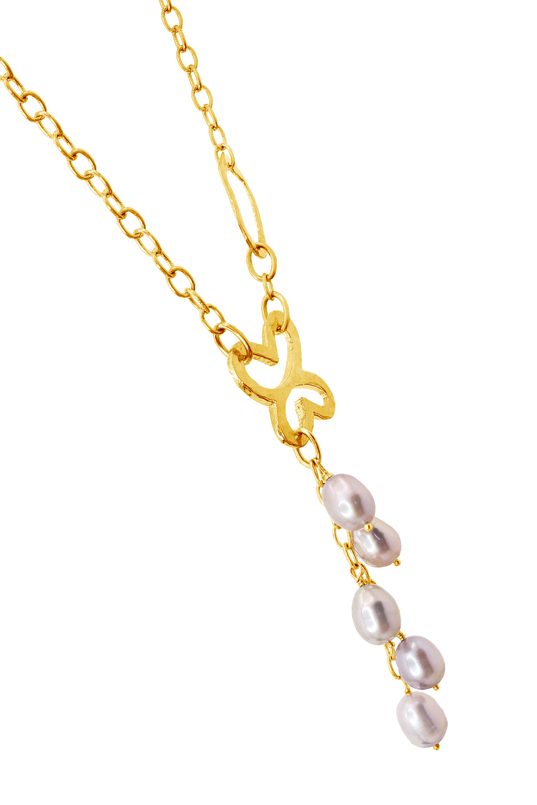Collar Mujer Plata 925 Liberty Lariat Eslabones Mariposa Perlas Dorado - Tanya Moss