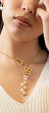 Collar Mujer Plata 925 Liberty Lariat Eslabones Mariposa Perlas Dorado - Tanya Moss