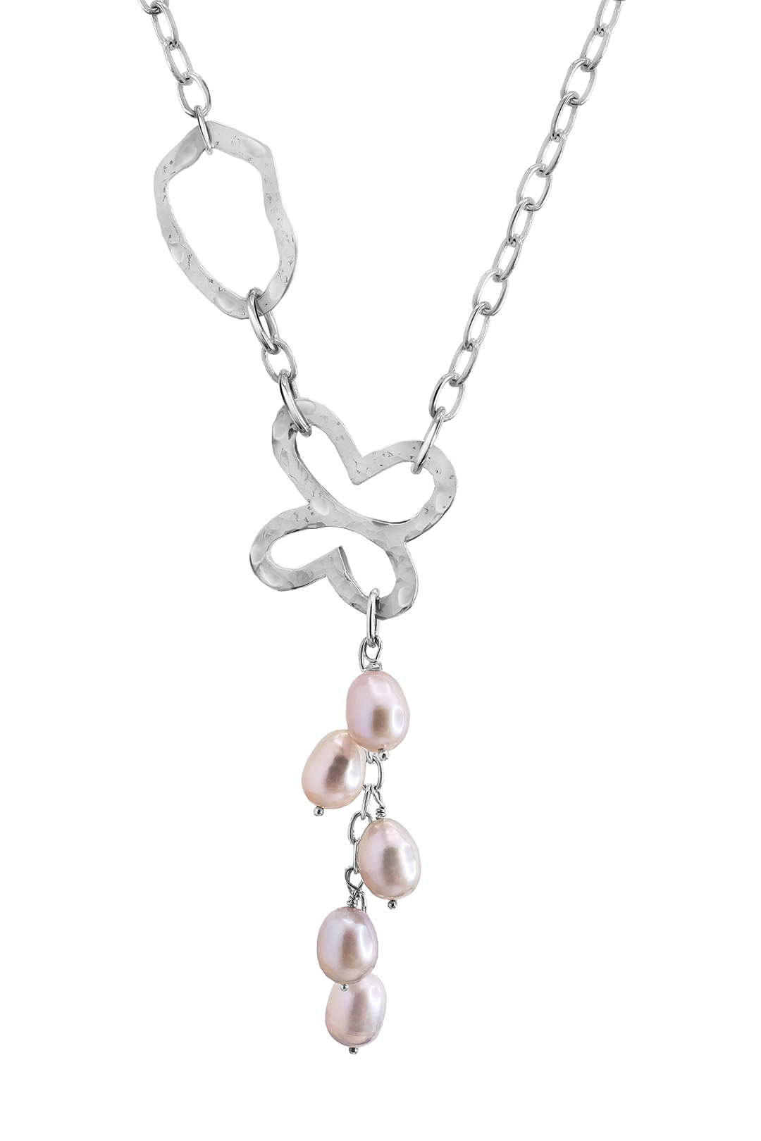 Collar Mujer Plata 925 Liberty Lariat Eslabones Mariposa Perlas - Tanya Moss