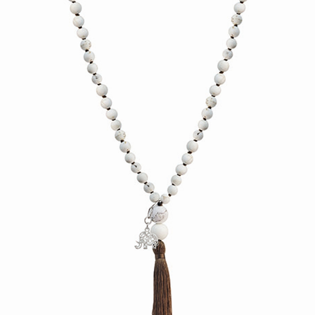 Collar Grande Plata 925 Japamala Elefante Howlite
