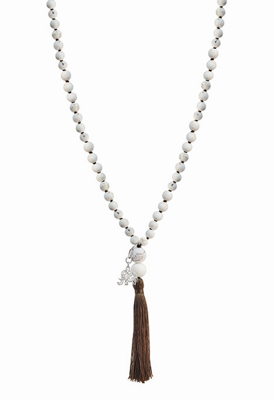 Collar Grande Plata 925 Japamala Elefante Howlite
