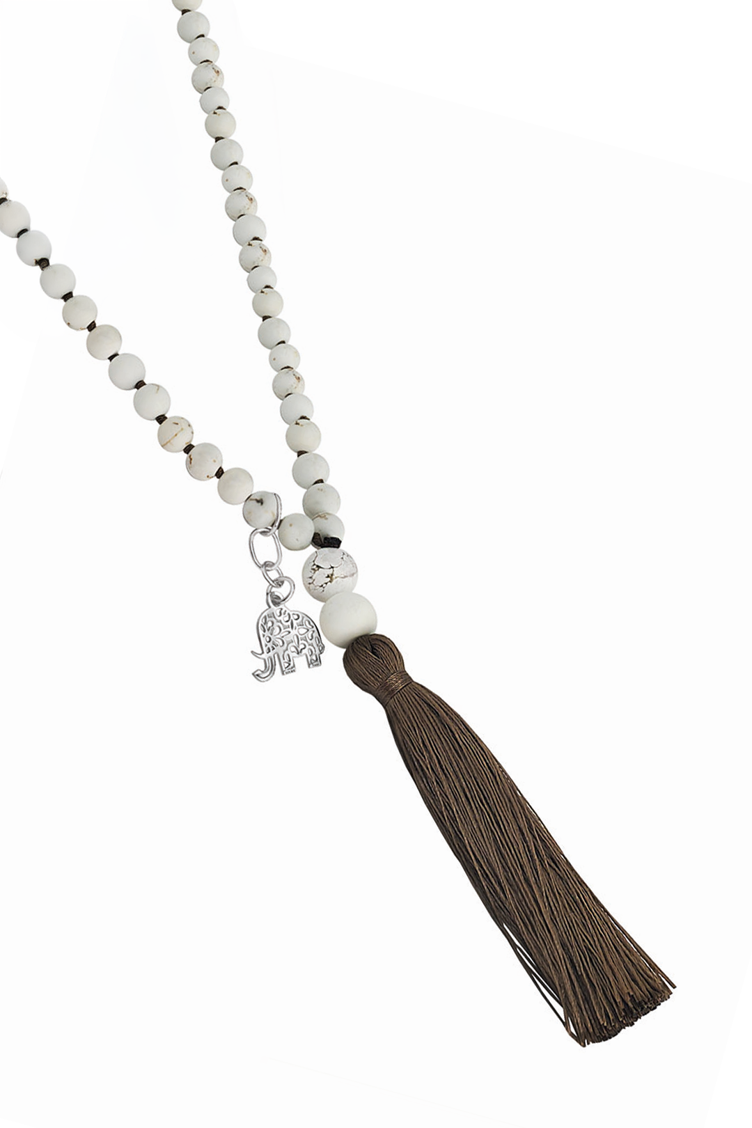 Collar Grande Plata 925 Japamala Elefante Howlite