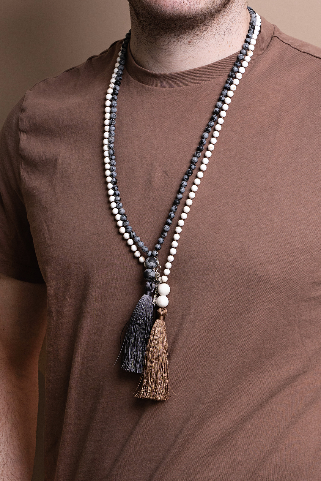 Collar Grande Plata 925 Japamala Elefante Howlite