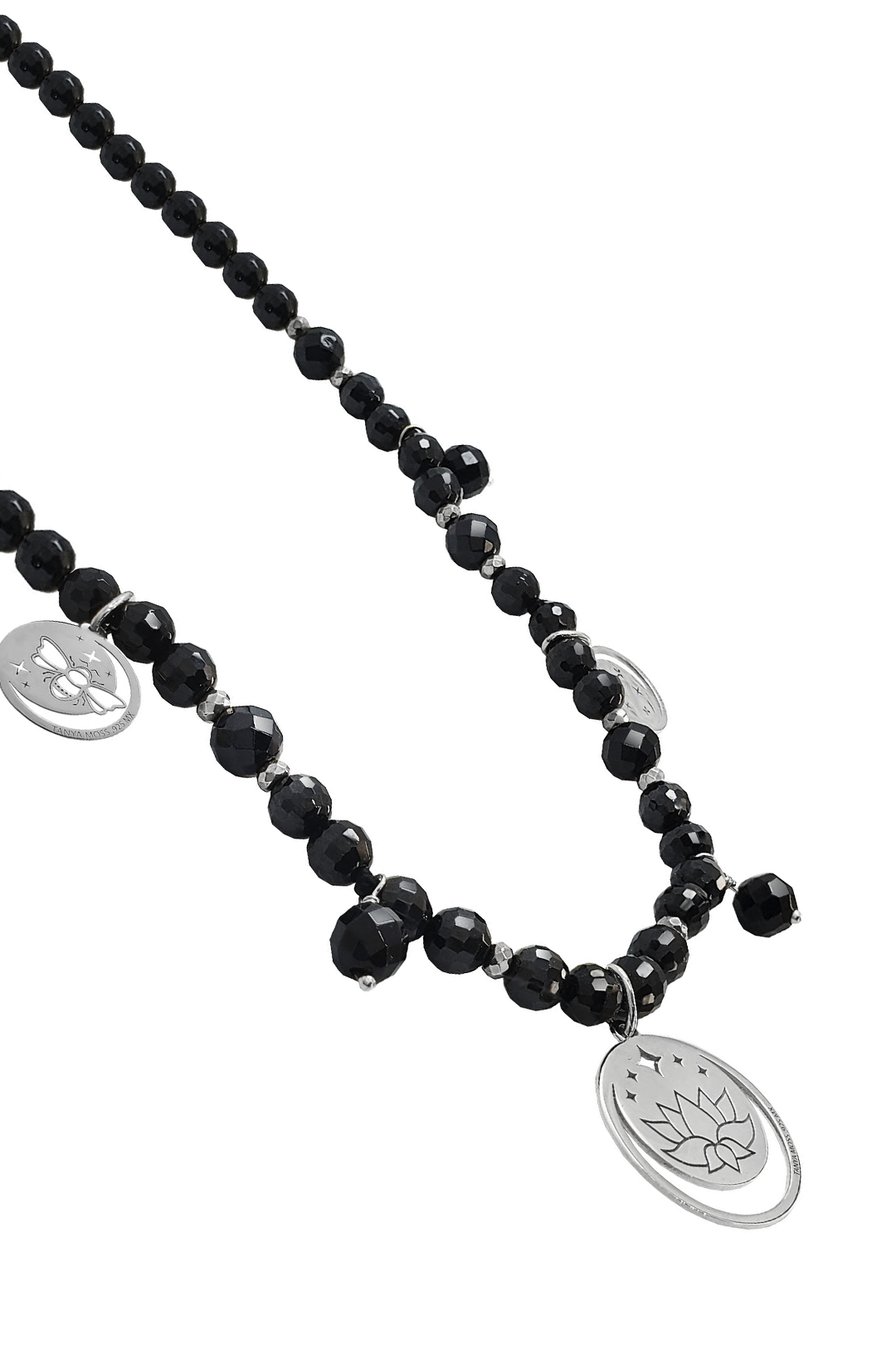 Collar Mujer Plata 925 Magia 3 Charms Lunas Agata Negra - Tanya Moss