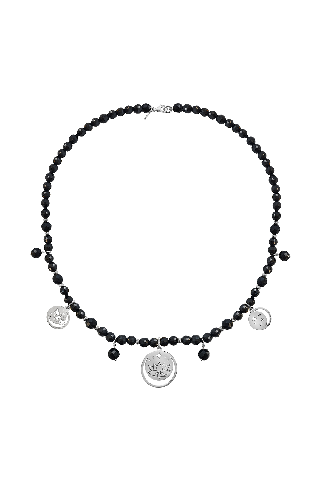 Collar Mujer Plata 925 Magia 3 Charms Lunas Agata Negra - Tanya Moss
