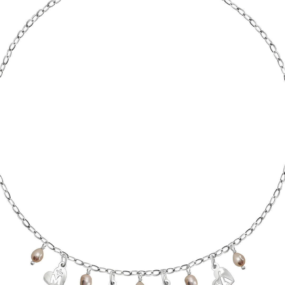 Collar Plata 925 Mamá con Perlas Rosas