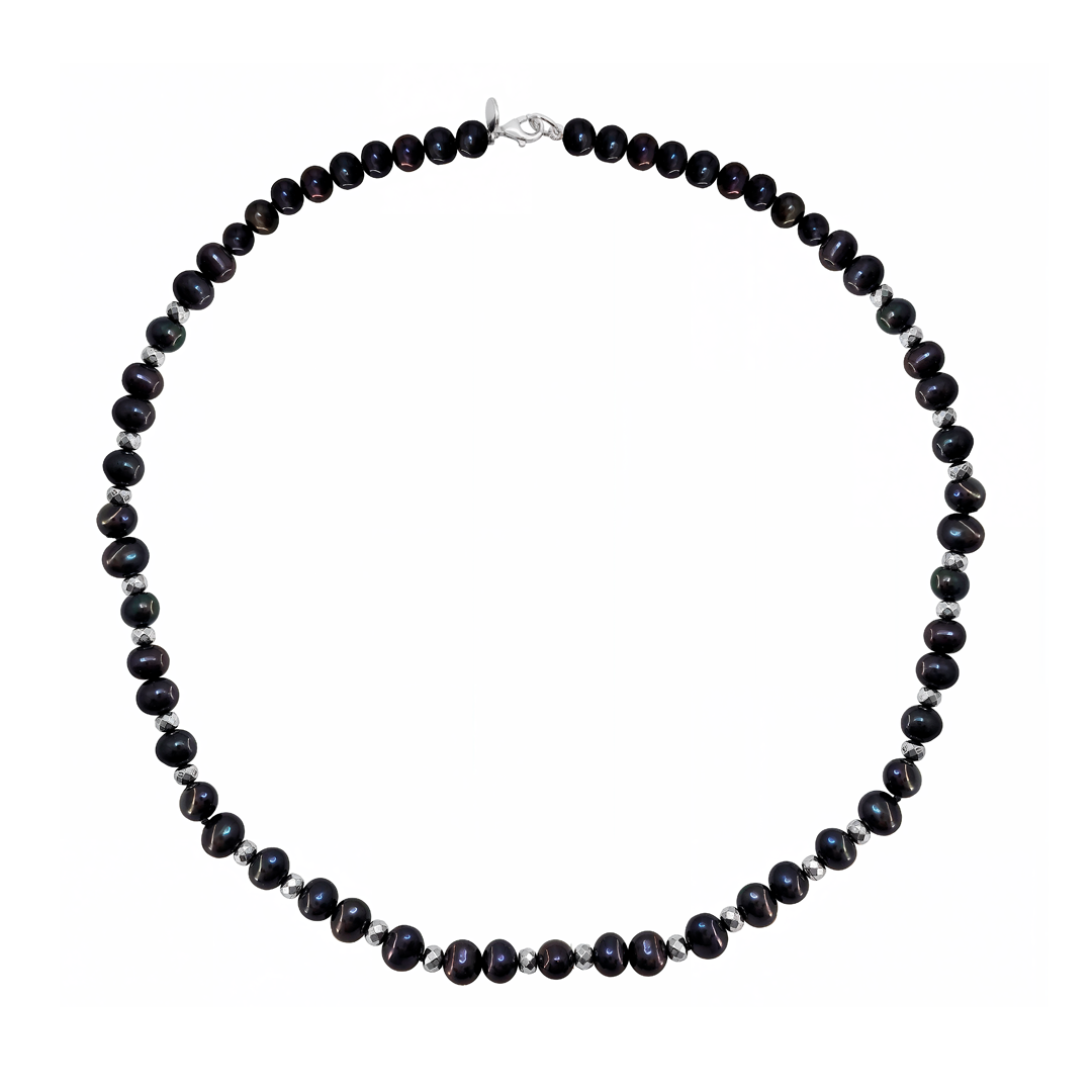Collar Plata 925 Perlas 2026 Perlas Moradas con Hematita Plata