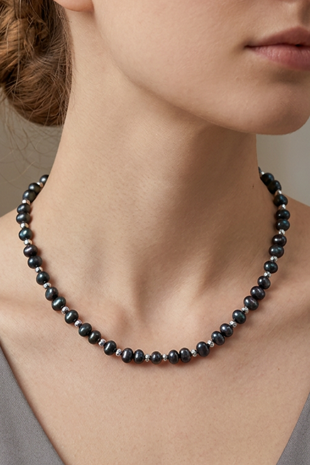 Collar Plata 925 Perlas 2026 Perlas Moradas con Hematita Plata