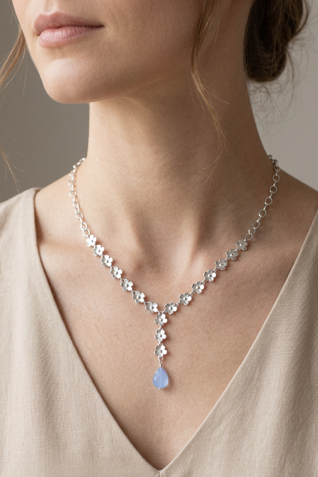 Lariat Plata 925 Linda Flores con Cuarzo Azul - Tanya Moss