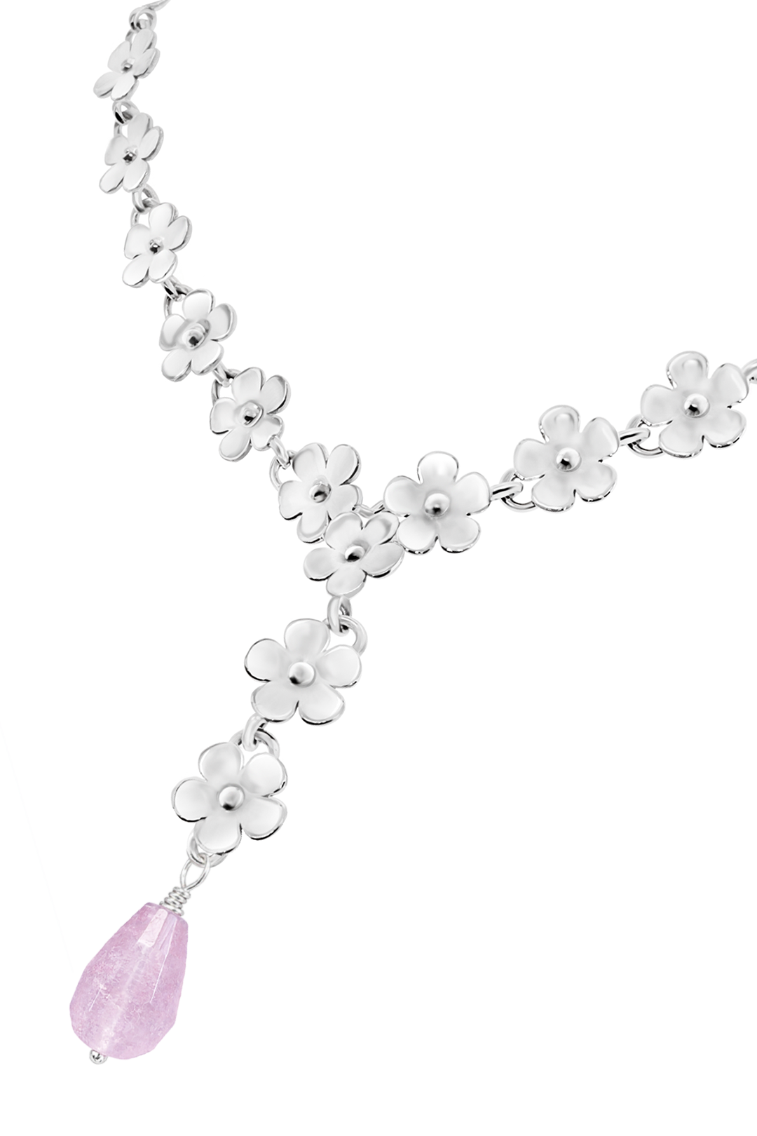Collar Lariat Plata 925 Linda con Flores y Amatista - Tanya Moss