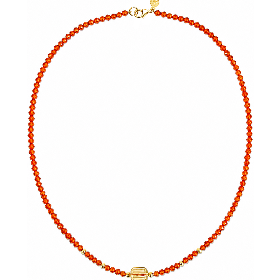 Collar Granate Naranja Y Cuarzo Limón