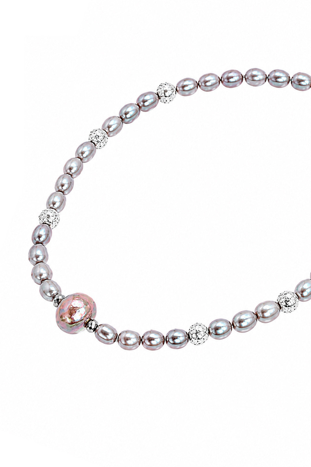 Collar Perla Gris Rosa Con Lava Plata