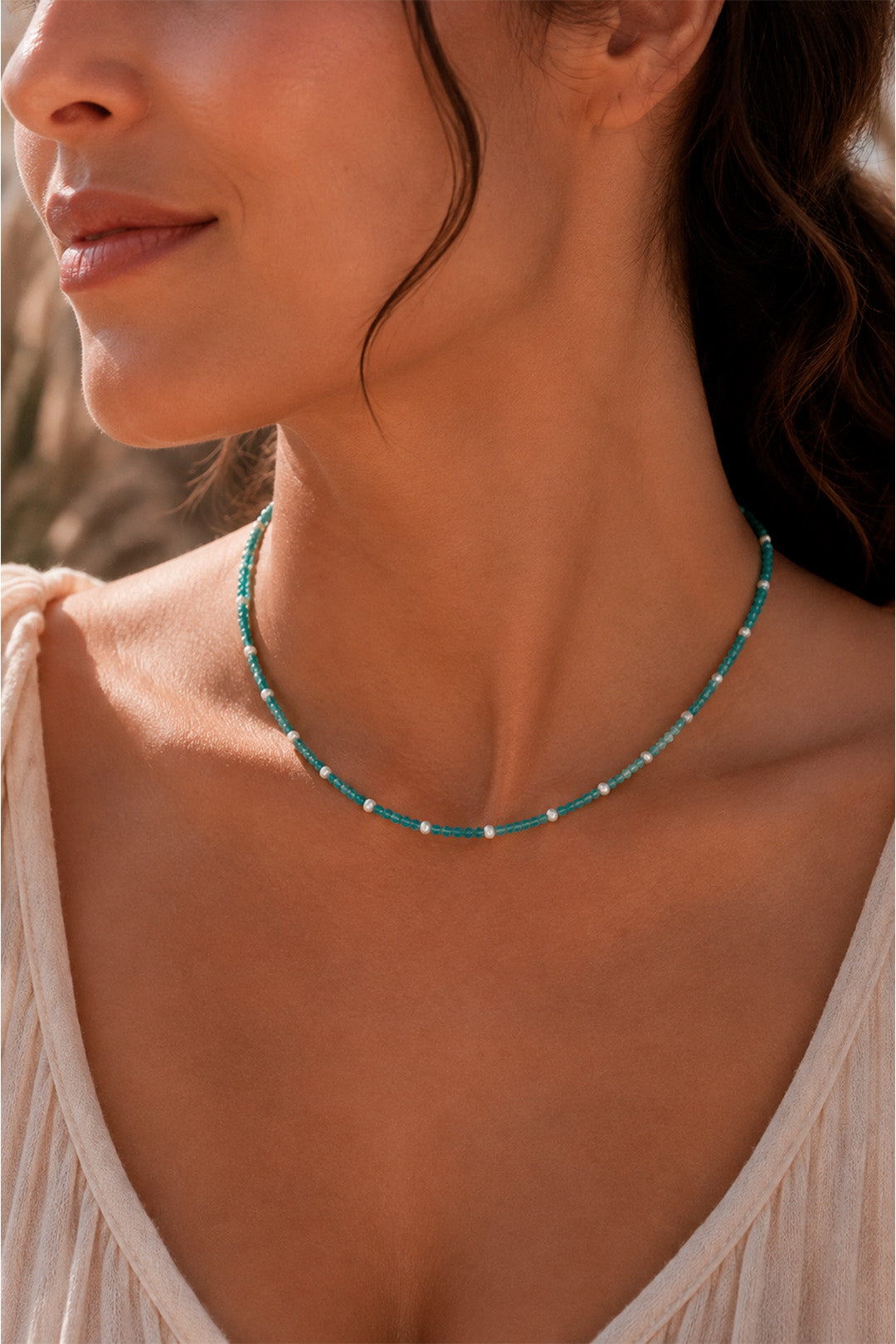 Collar Amazonita Y Perlas