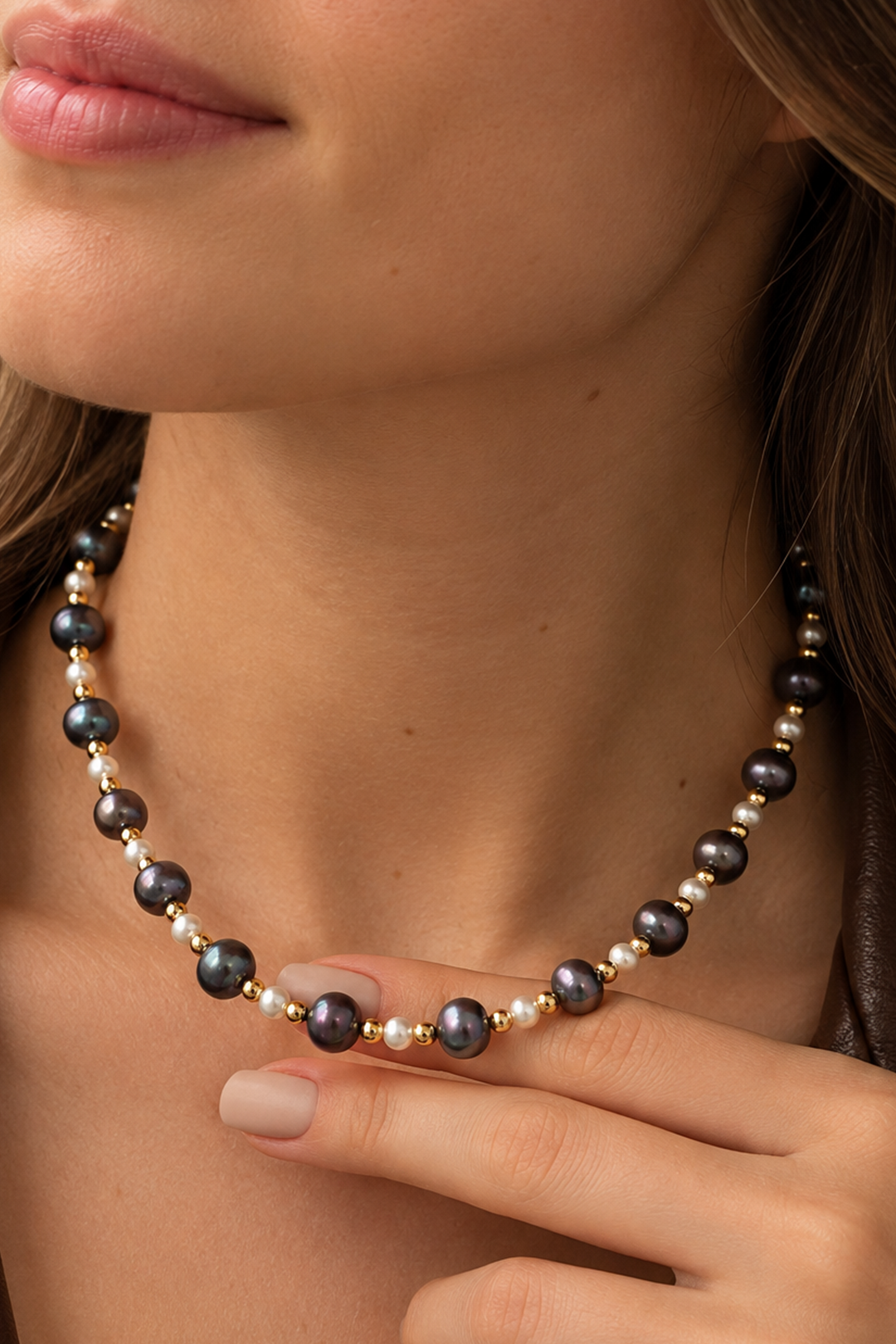 Collar Perlas Blancas y Moradas