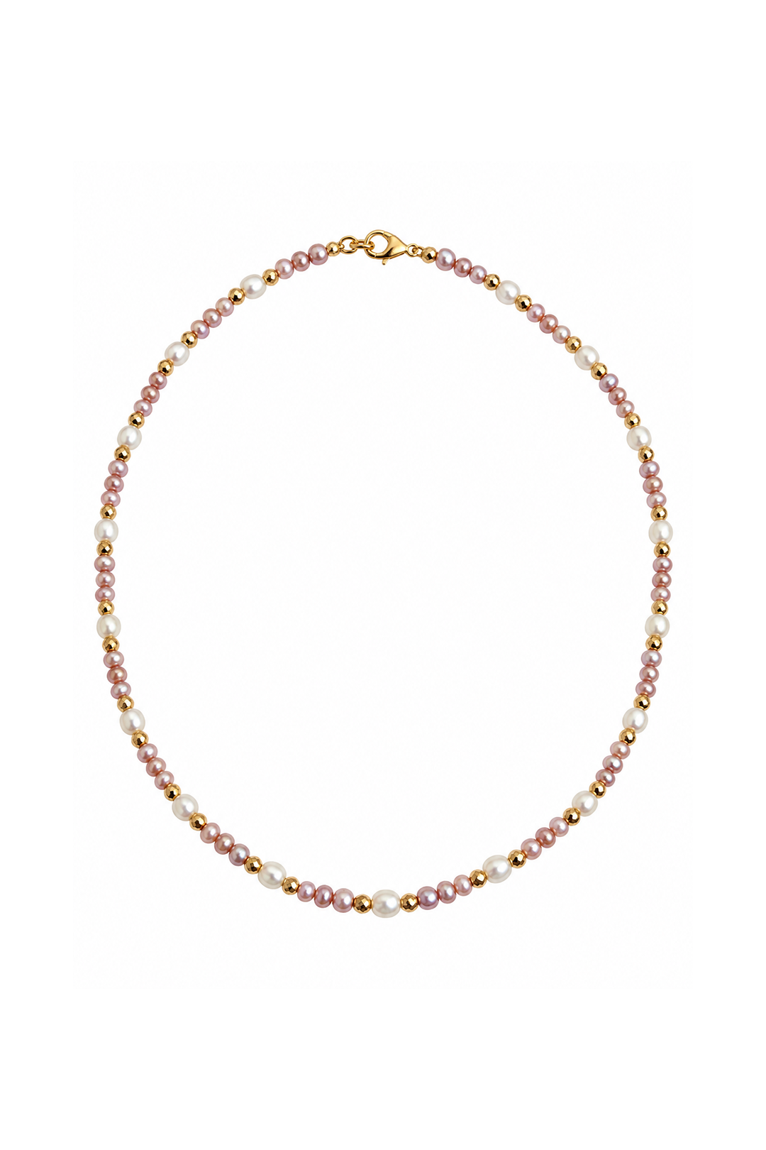 Collar Perla Rosa y Blanca con Hematita Dorada