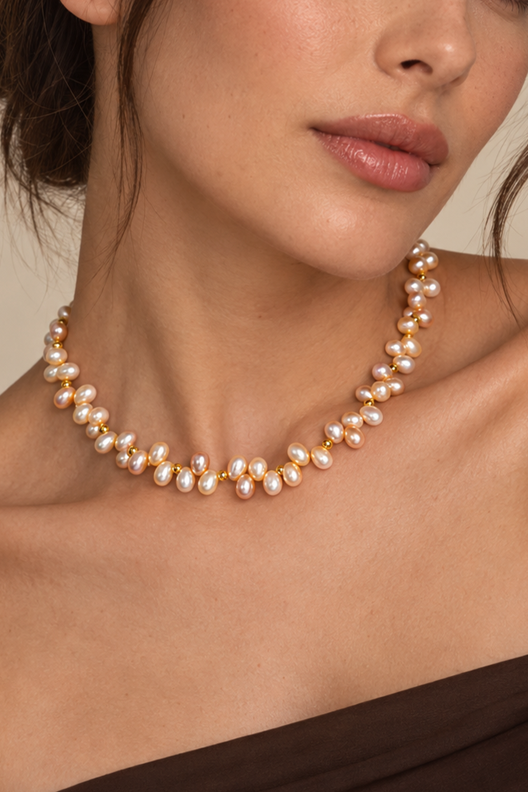 Collar Perlas Rosas Despeinadas