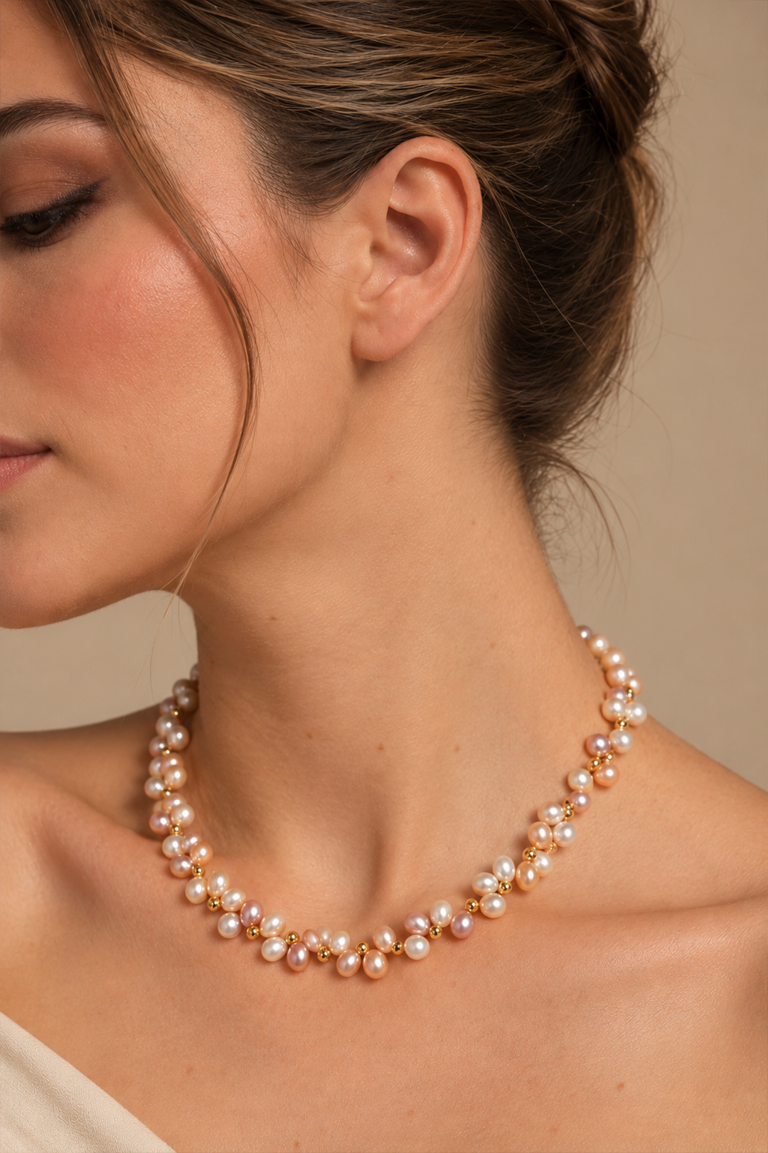 Collar Perlas Rosas Despeinadas