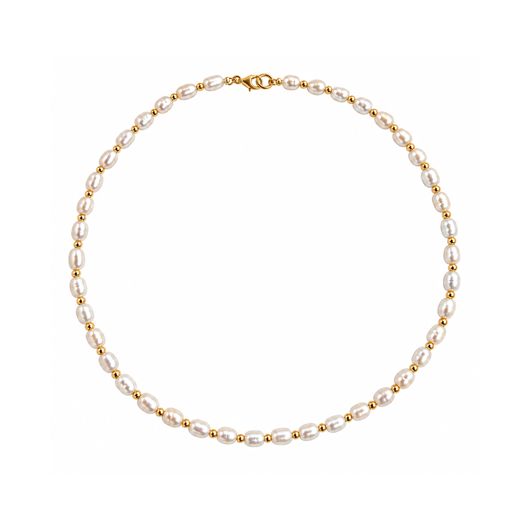 Collar Perlas Rosa y Blanca con Hematita Dorada