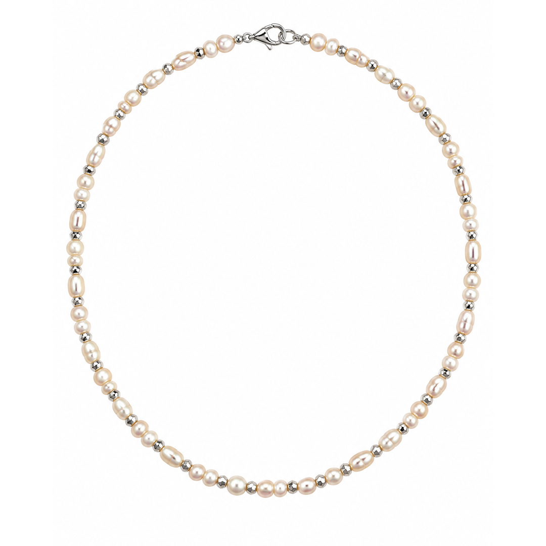 Collar Perla Oval y Hematita Plata