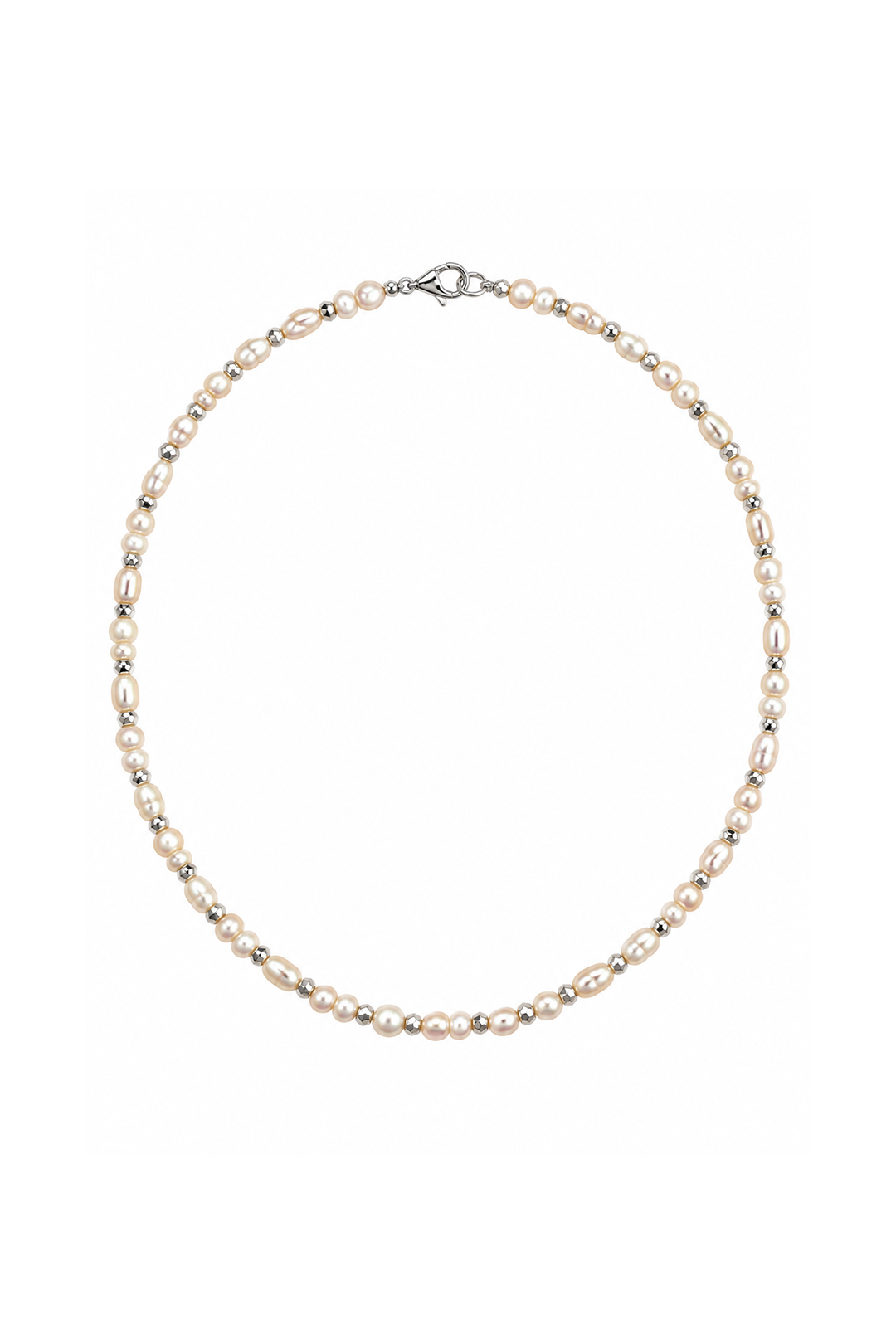 Collar Perla Oval y Hematita Plata