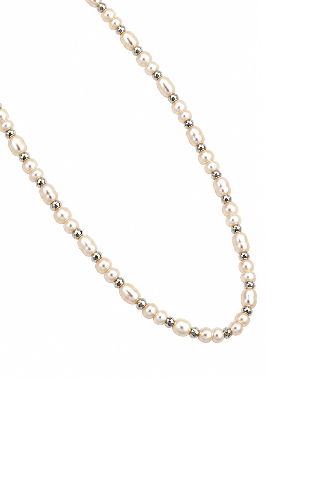 Collar Perla Oval y Hematita Plata